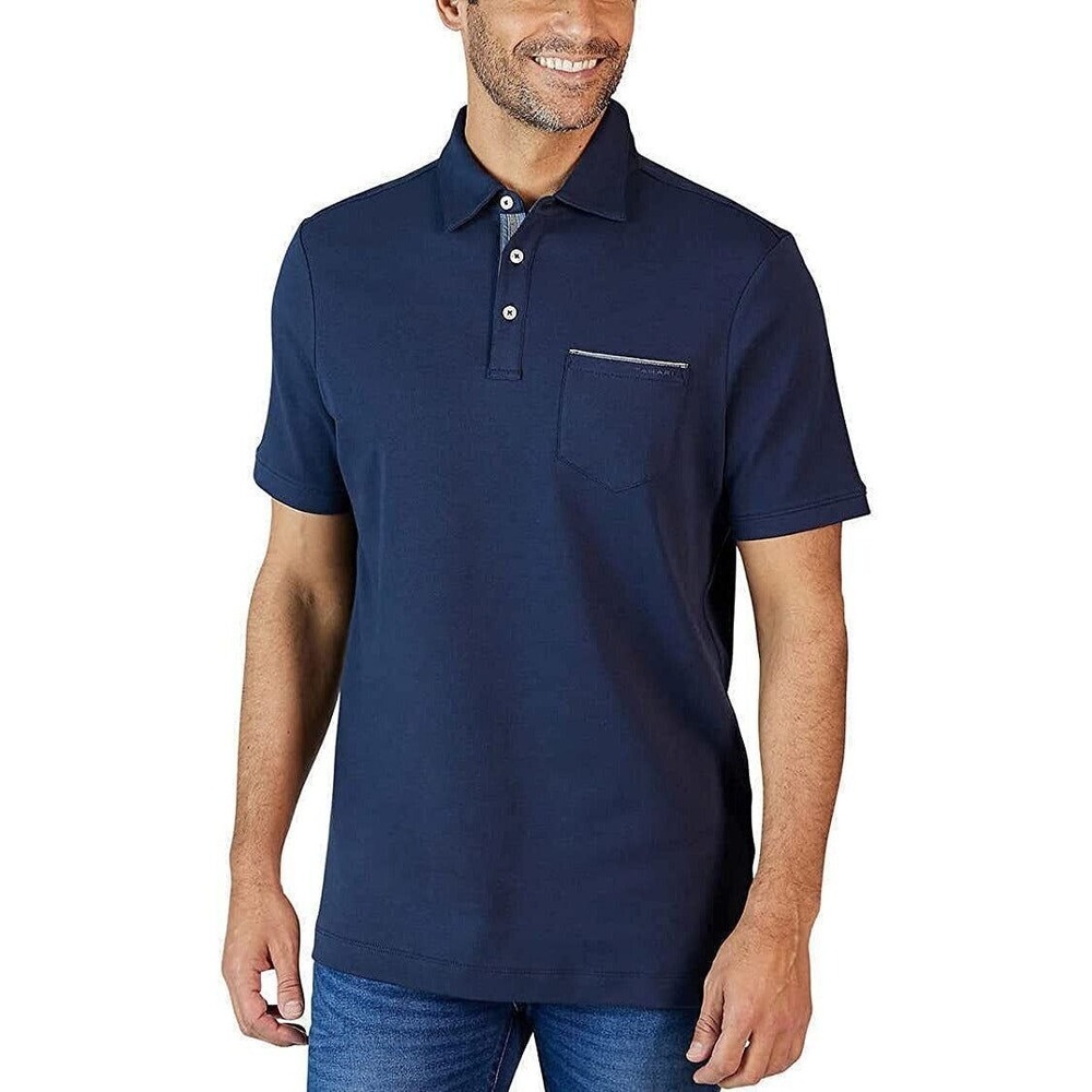 Tahari Polo Shirt Mens XL Extra Large Shark Blue‎ Fine Cotton Blend Interlock